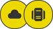 Zwei gelbe Symbole: eine Wolke und ein Serverschrank.